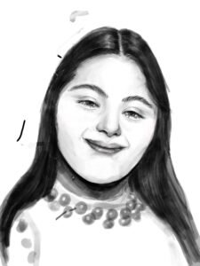 Drawn portrait of a woman with down syndrome