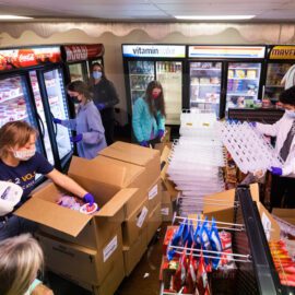 Preparing items for the Big Orange Pantry