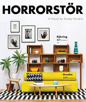 Image of living room with scary pictures on wall.