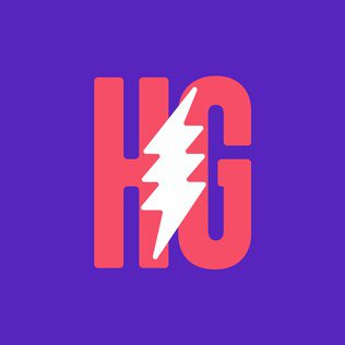 Headgum logo with consists of a red 'H' and 'G' with a lightning bolt between them on a purple background.