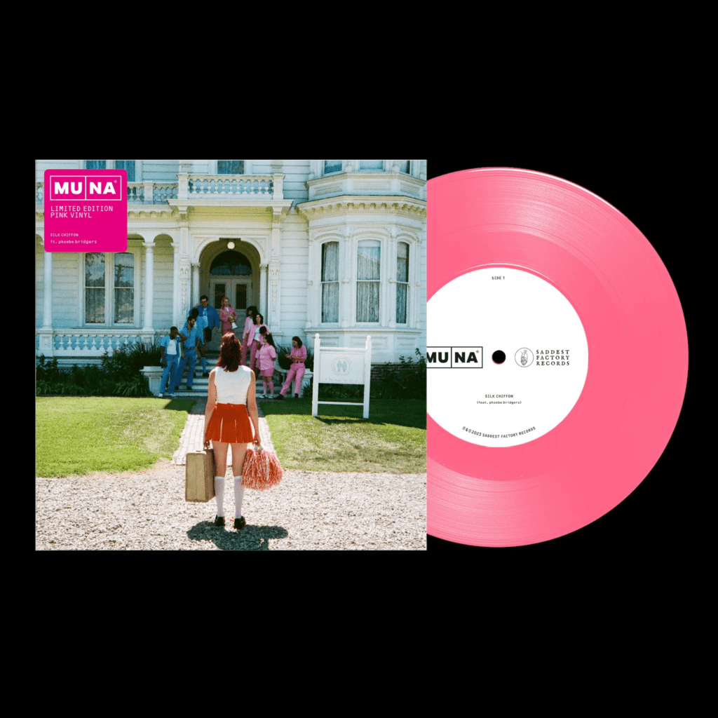 MUNA's self titled album with a pink vinyl disk and limited addition cover art.