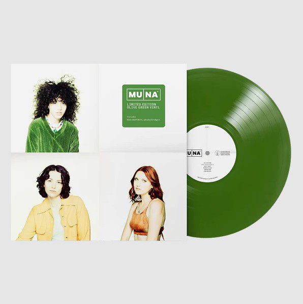 MUNA's self titled album with a green vinyl disk.