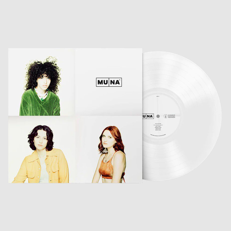 MUNA's self titled album with a white vinyl disk.